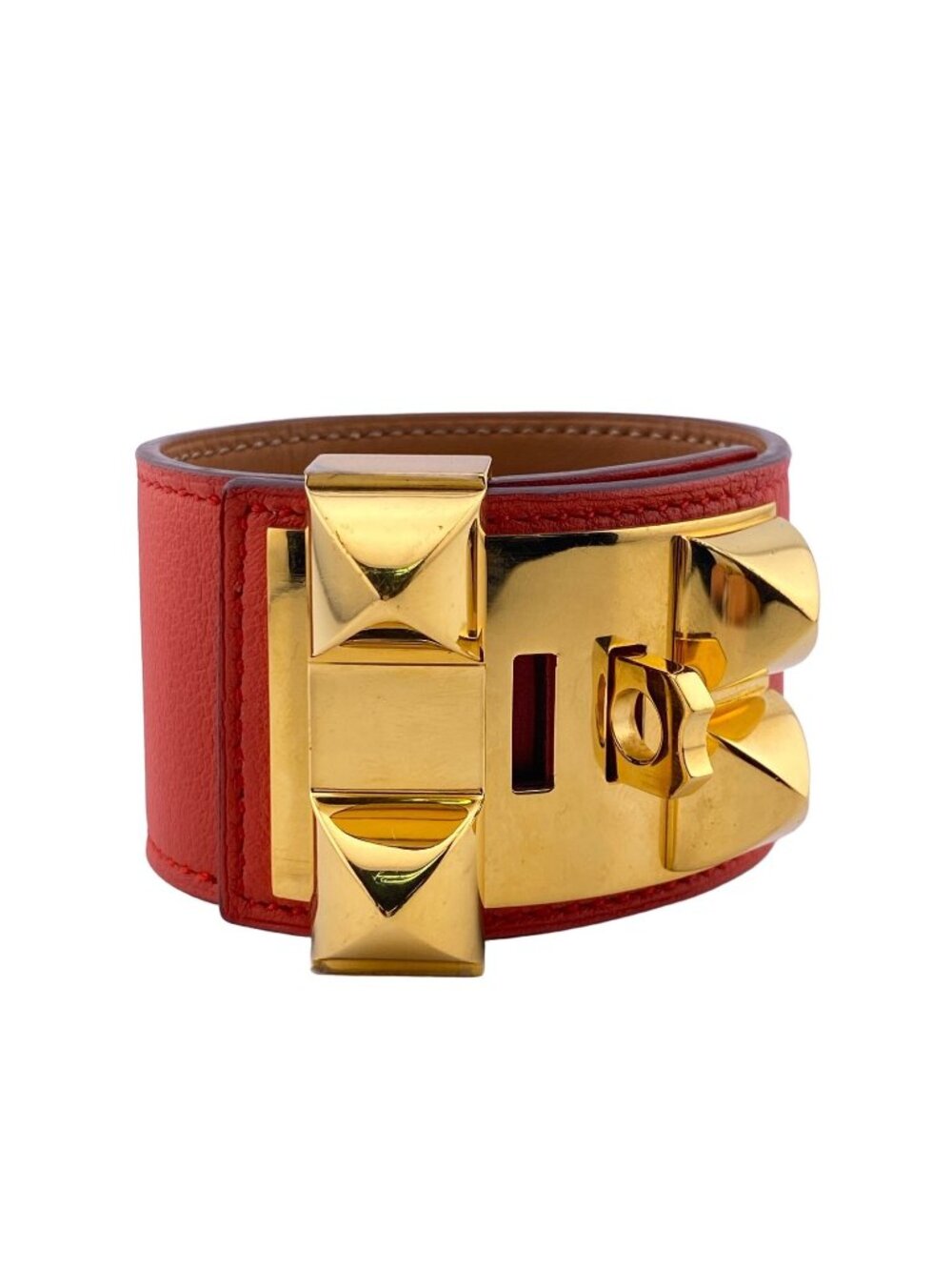 Hermes Collier de Chien L Bracelet Bangle Leather Red Vuitton